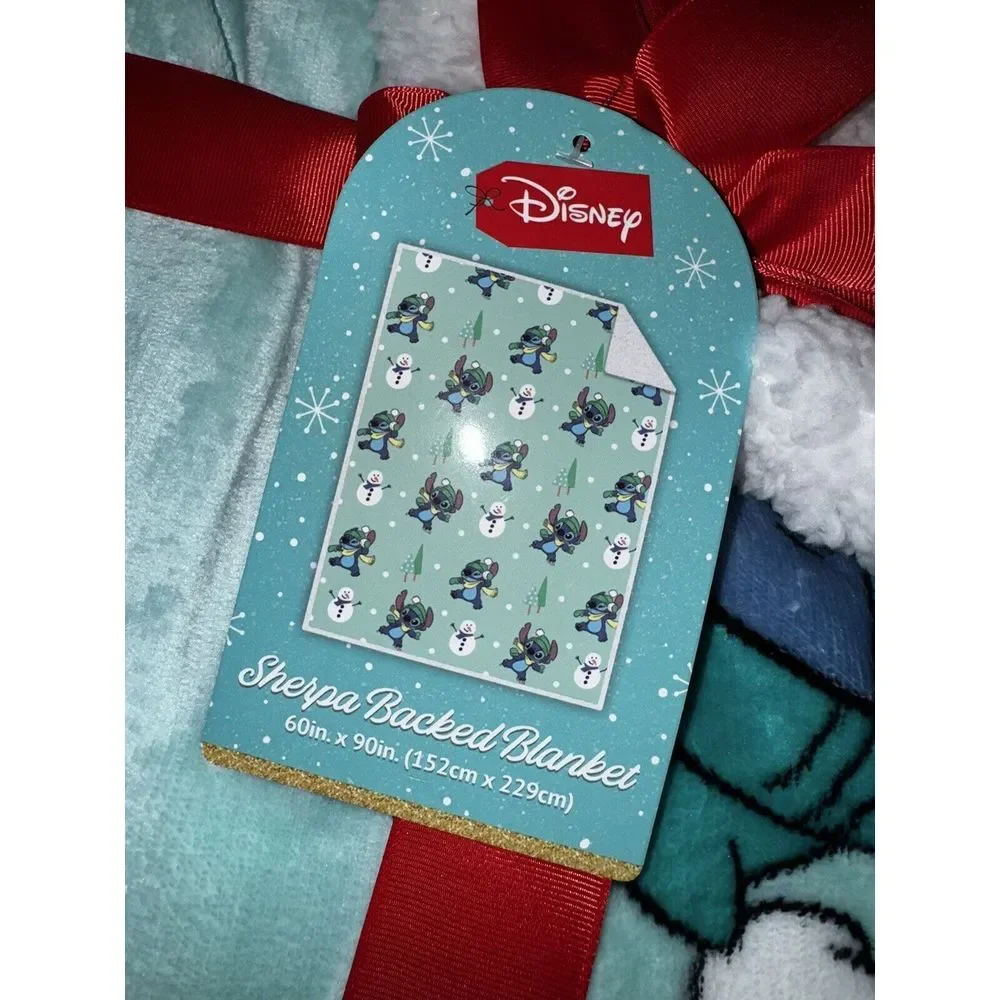 Disney Stitch Christmas Plush Sherpa Adorable Holiday‎ Blanket Blue 60
